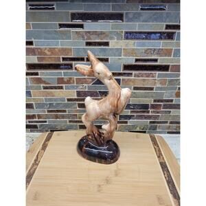 Vintage Deer Figurine, Leaping Doe, Mid Century Modern or Art Deco Brown